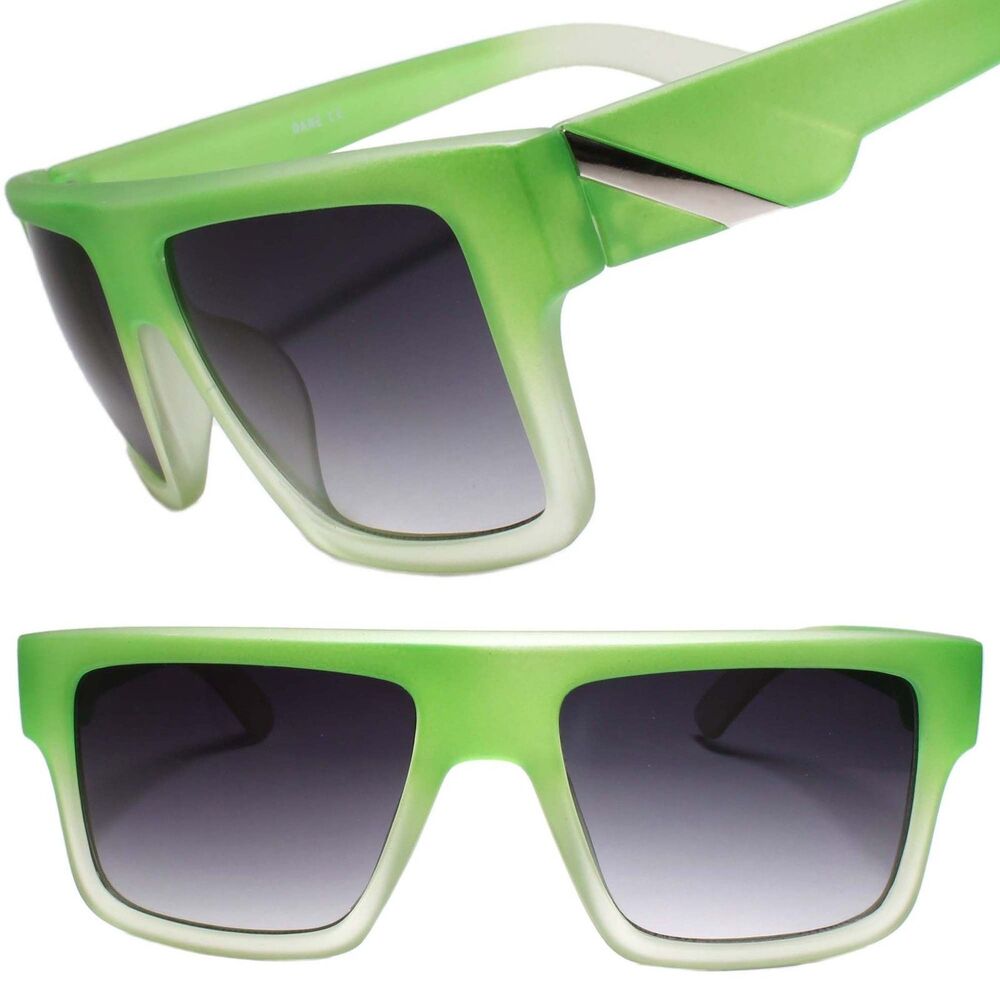 Modern Design Stylish Swag Hip Hop Dope Square Sunglasses Two Tone Green Frame